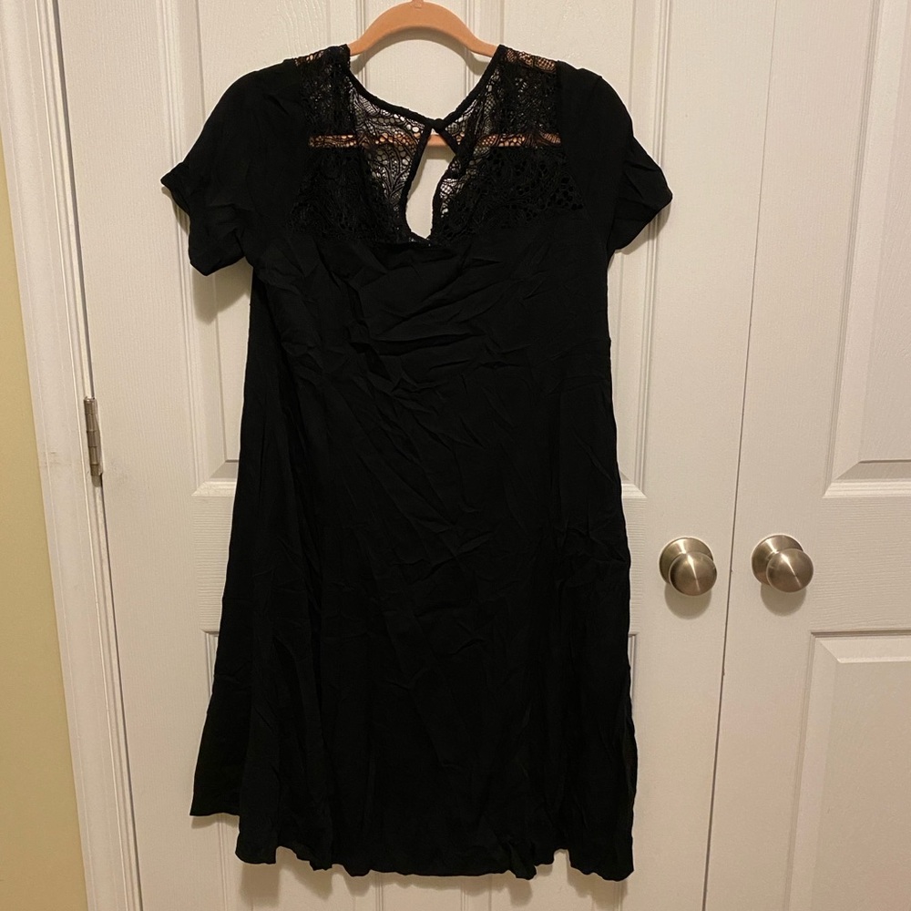 Torrid 00x 10 M/L Black Challis Lace Yoke Trapeze Dress - Picture 7 of 7